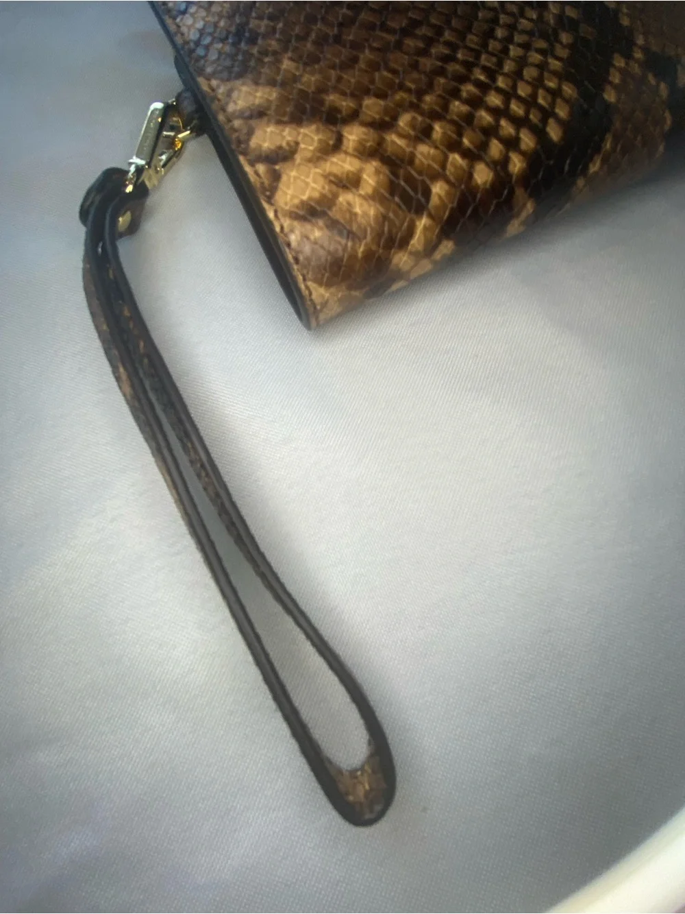 Michael Kors Brown Snake-Print Wristlet Clutch with Gold Logo